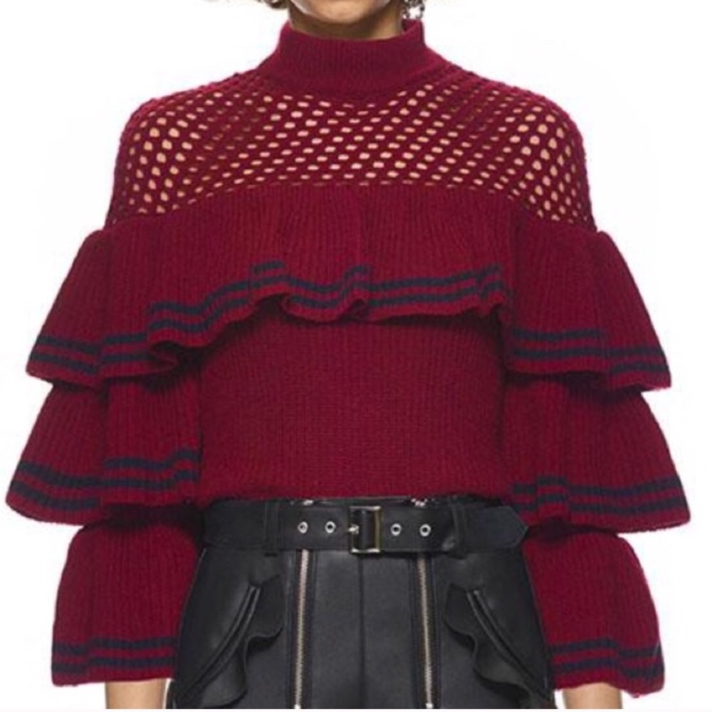 Self Portrait Burgundy ruffle sweater